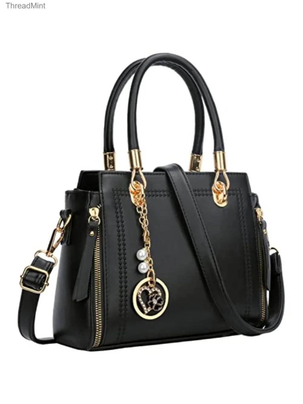 Vegan Leather Satchel Handbag Tote Shoulder Bag, Women's Purse with Adjustable
